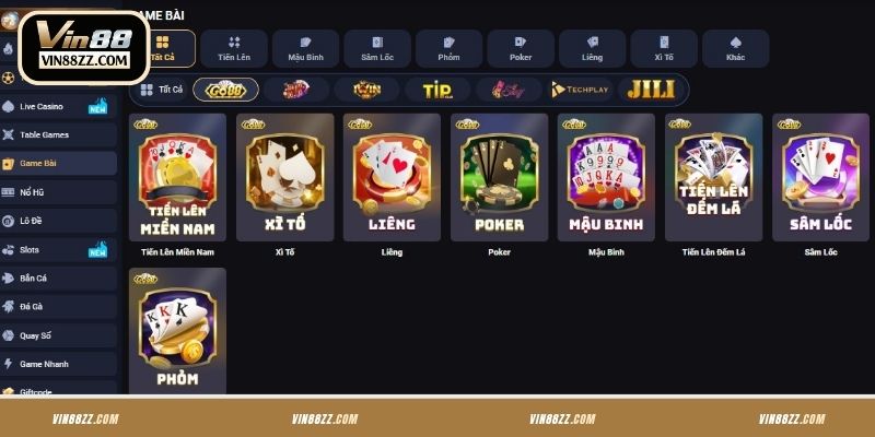 Các sảnh chơi game bài VIN88 đáng chọn